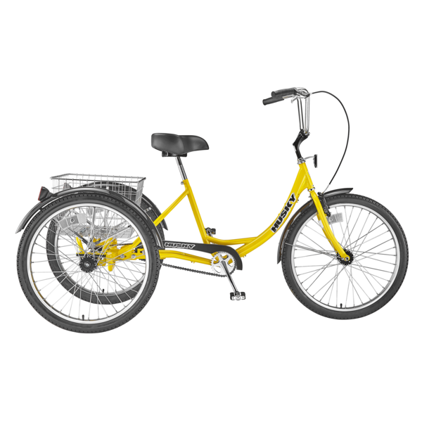 Husky Bicycles Industrial Tricycle, 600 lb Capacity, 26" Wheels, Yellow, Basket 160-303
